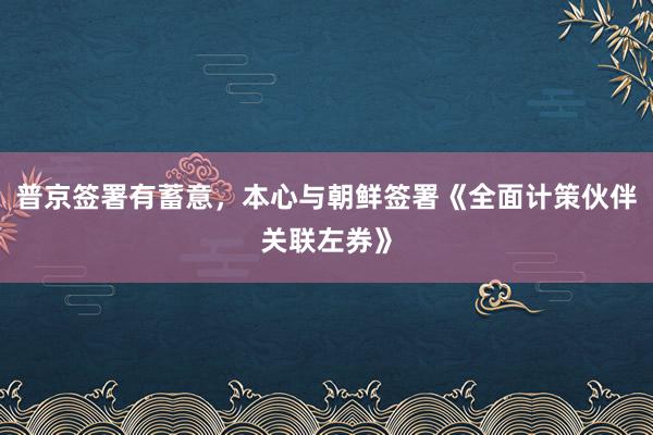 普京签署有蓄意，本心与朝鲜签署《全面计策伙伴关联左券》