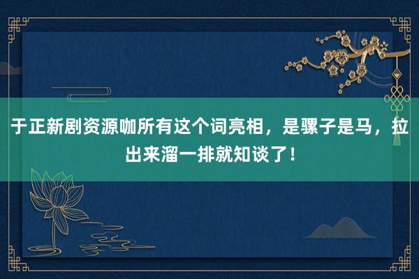 于正新剧资源咖所有这个词亮相，是骡子是马，拉出来溜一排就知谈了！